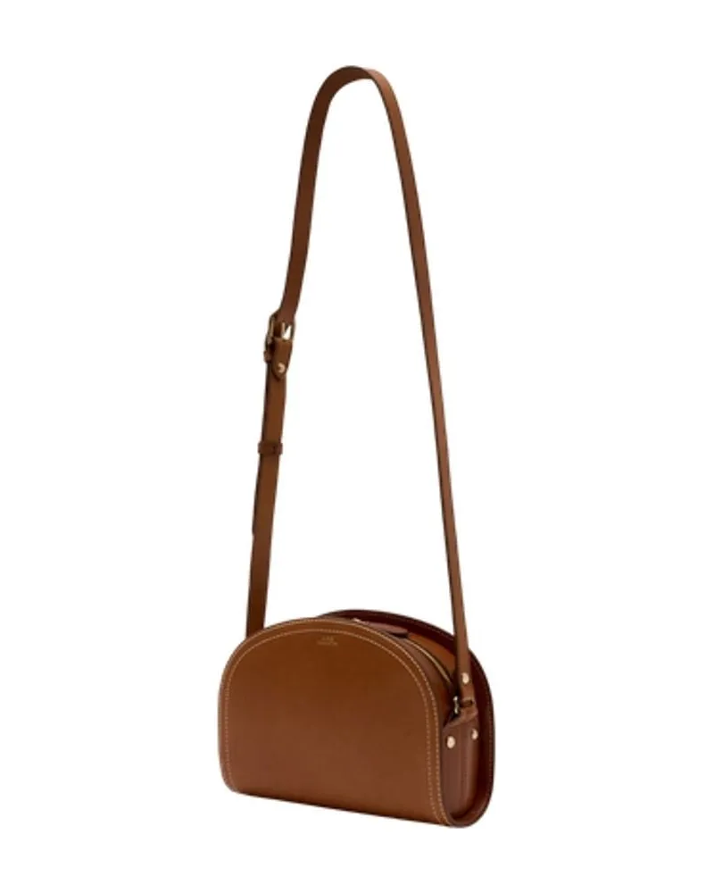 A.P.C. Women's Demi Lune Crossbody -  Leather Brown Cowhide Bags Crossbodies Brown
