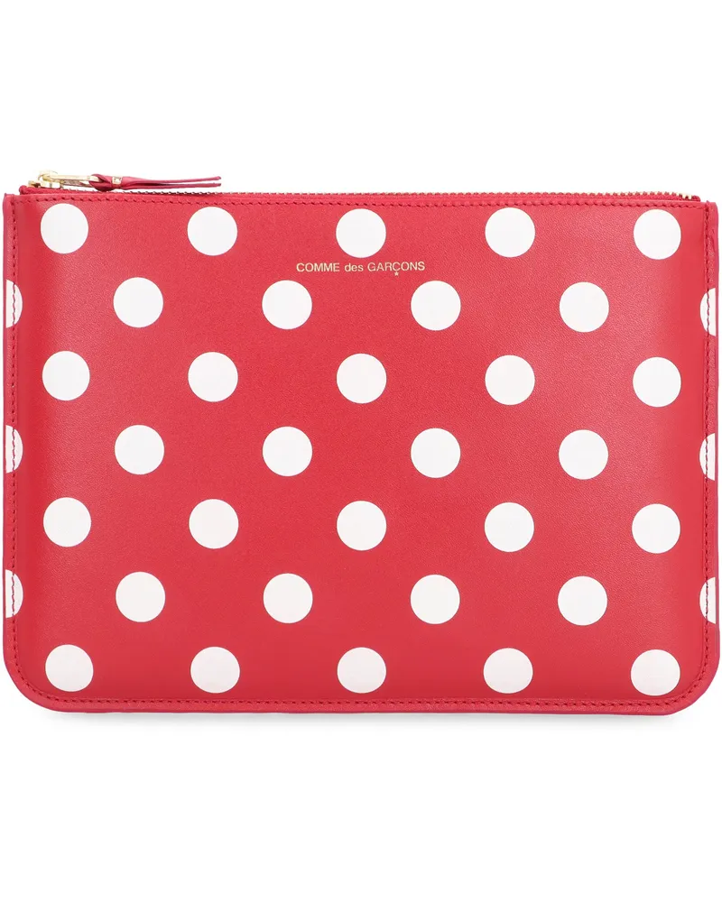 Comme des Garçons Women's Leather Flat Pouch Red Cowhide Clutch Bags Red