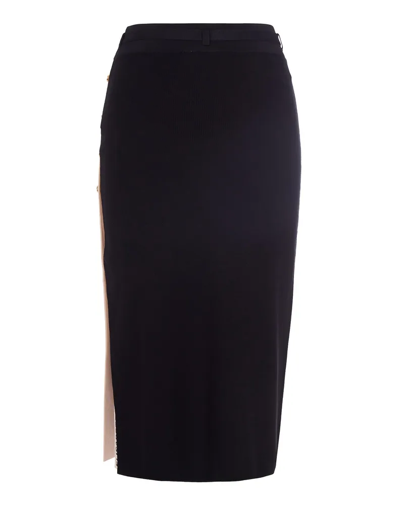 Elisabetta Franchi Women's Skirt Knitted Midi With Viscose Bands Black-Butter Black/butter Black