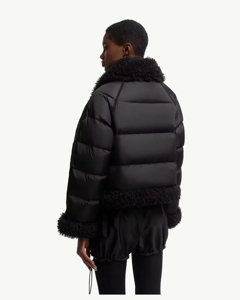 Moncler Quilted Nylon with Shearling Collar Down Jacket — Black Black