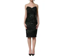 Silk Leopard Print Bustier Draped Dress — Green