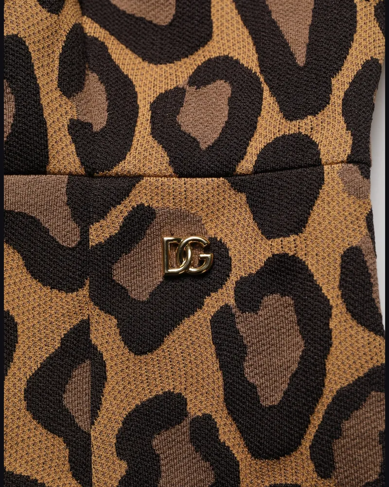 Dolce & Gabbana Women's Brown Leopard Jacquard Knee Length Dress Polyester Cotton Nylon Brown