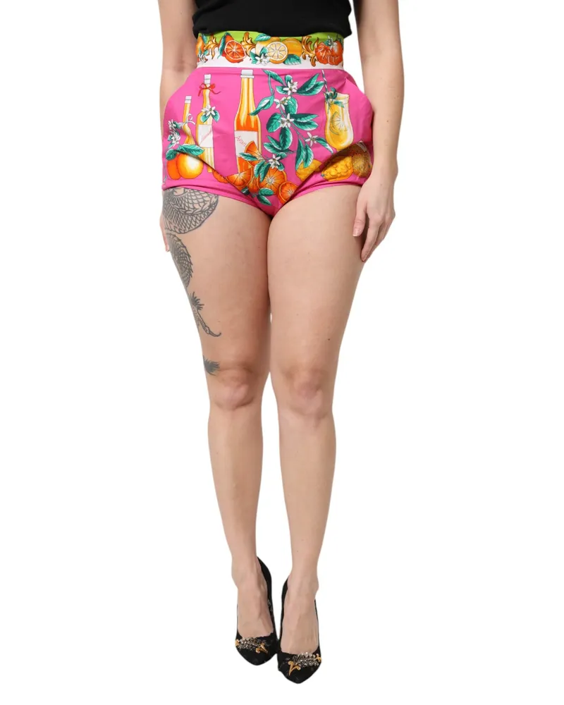Dolce & Gabbana Women's Pink Printed High Waist Hot Pants Shorts Cotton Pink