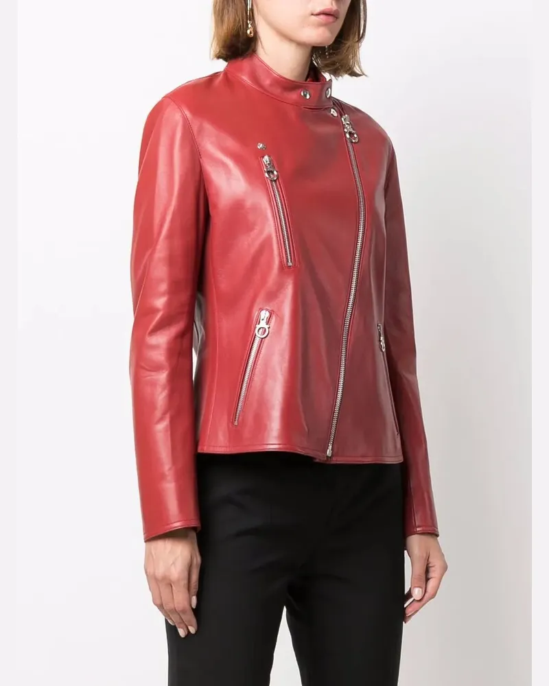 Ferragamo Women's High-Neck Leather Jacket Red Clothing Red