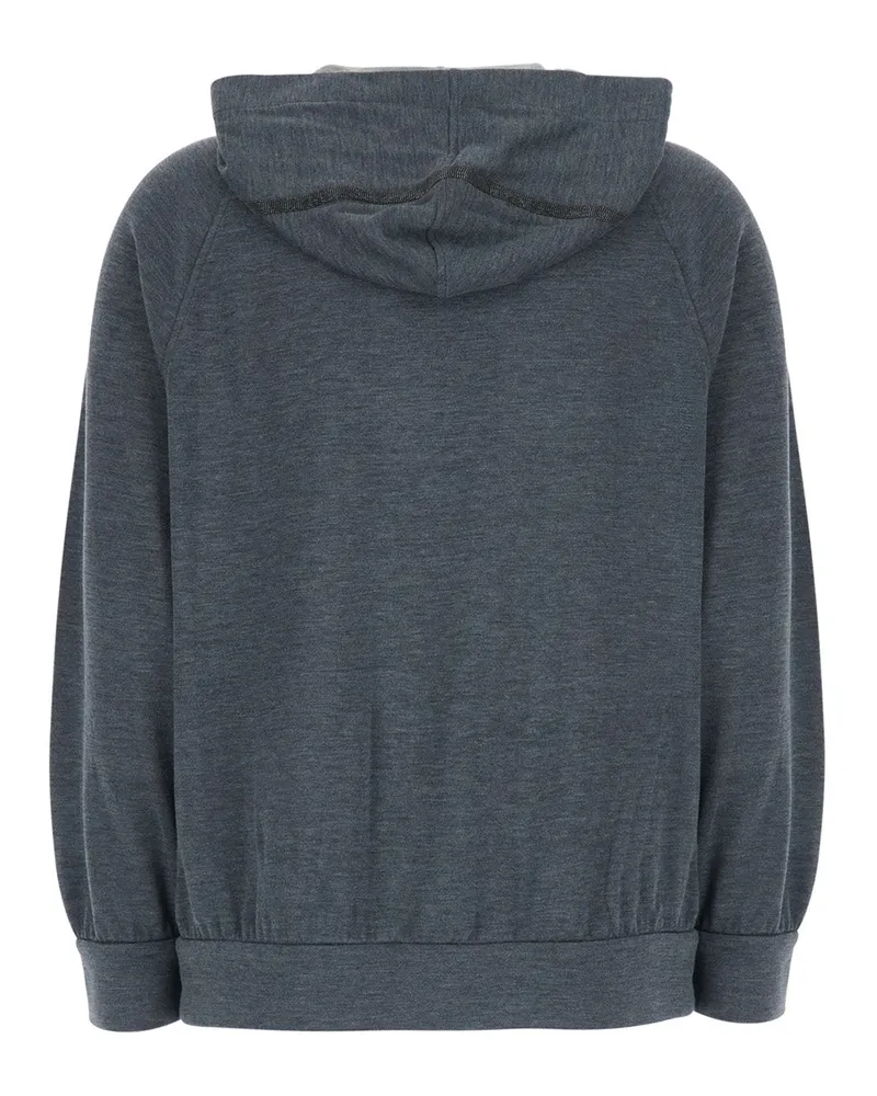 Brunello Cucinelli Women's Hooded Sweatshirt Grey Cotton Silk Blend Sweatshirts Sweater Gray