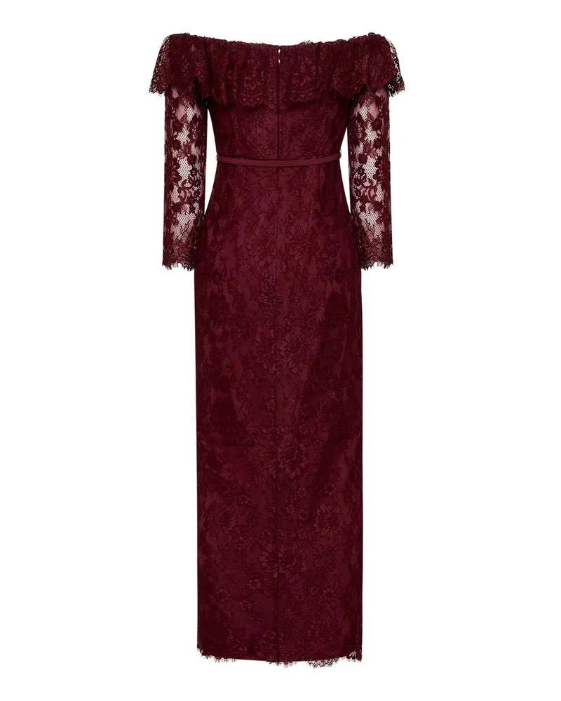 Self-Portrait Women's Dress Off-The-Shoulder Lace Maxi Burgundy Cotton Burgundy