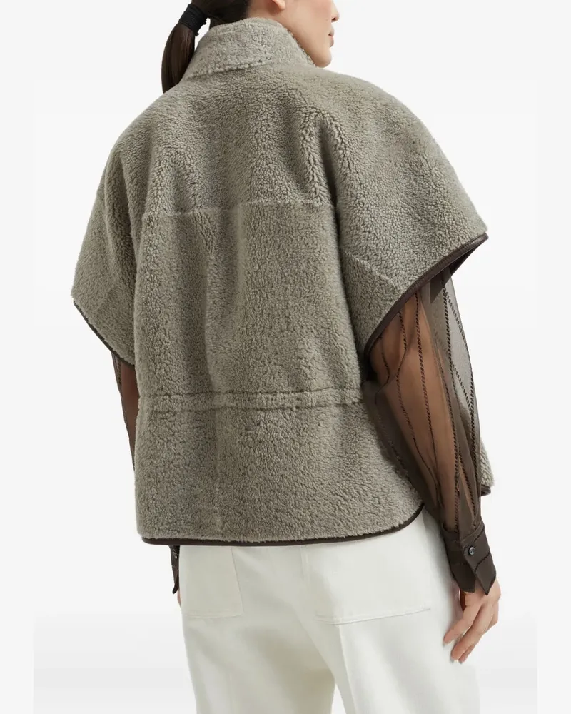 Brunello Cucinelli Women's Monili Chain-Detail Shearling Jacket Aw25 W Taupe