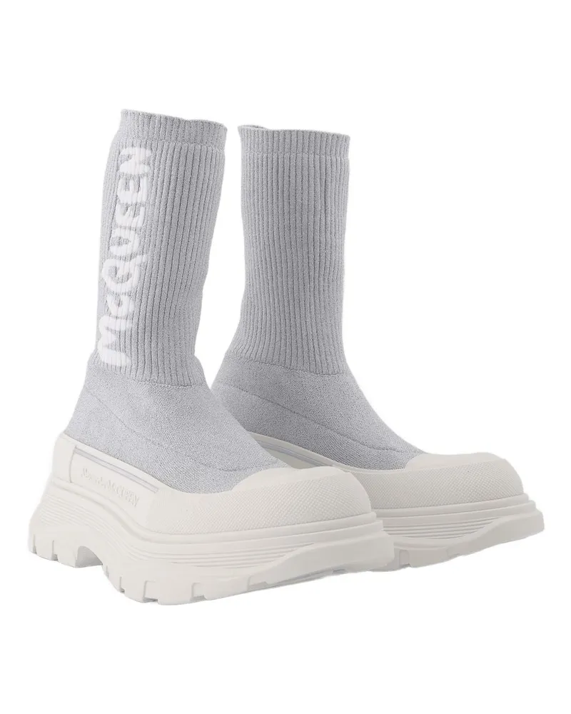 Alexander McQueen Women's Tread Slick Sneakers Silver And White Fabric Others Shoes Gray