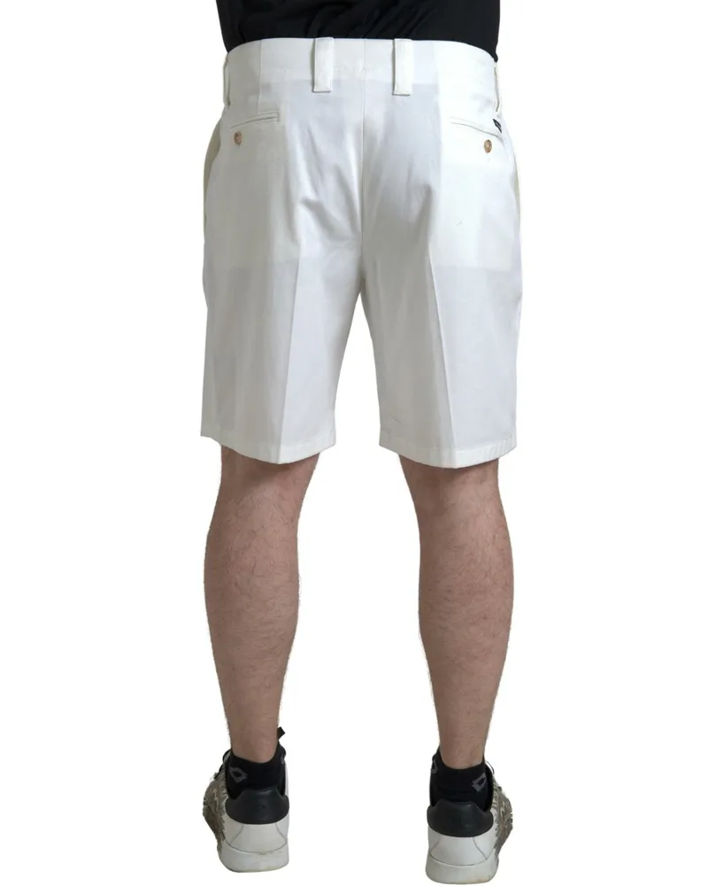 Dolce & Gabbana White Cotton Stretch Men Bermuda Denim Shorts Elastane White