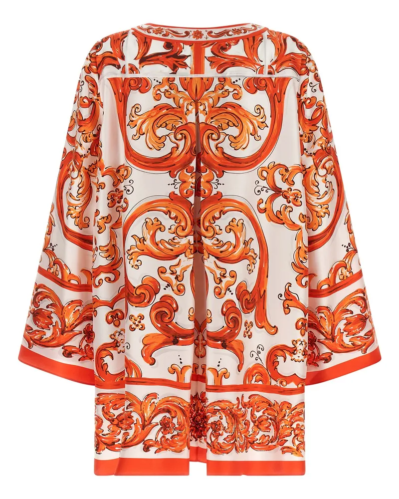 Dolce & Gabbana Maiolica-Print Silk Twill Dress — Orange Orange