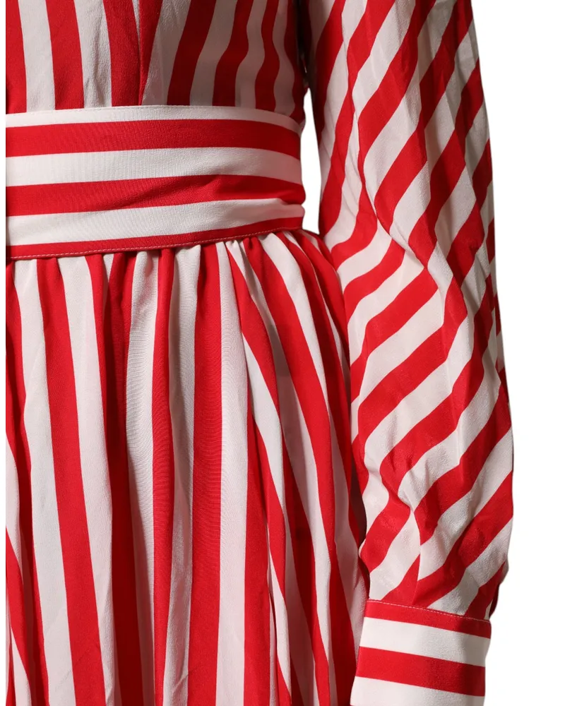 Dolce & Gabbana Striped Silk A-Line Dress — Red Red