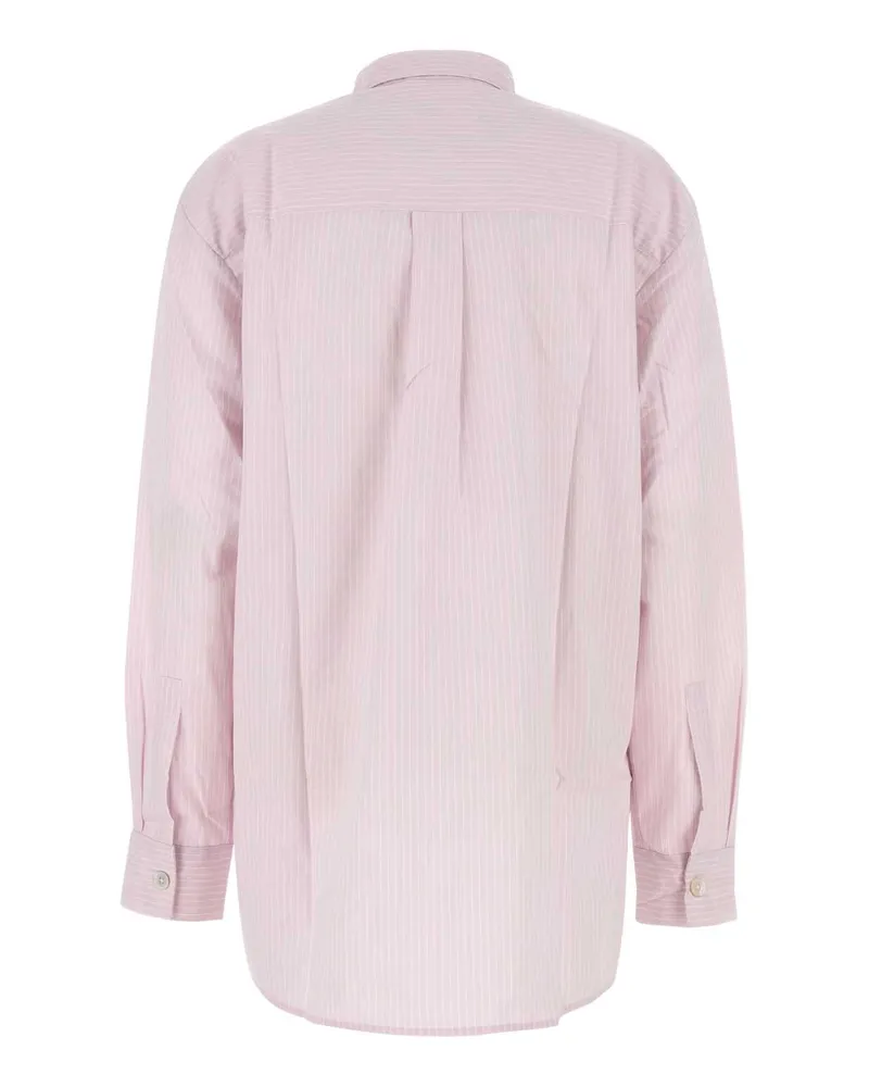 TEKLA Women's Embroidered Poplin Oversize Pyjama Shirt Rosastripes Exterior: Organic Cotton Camicie Pink