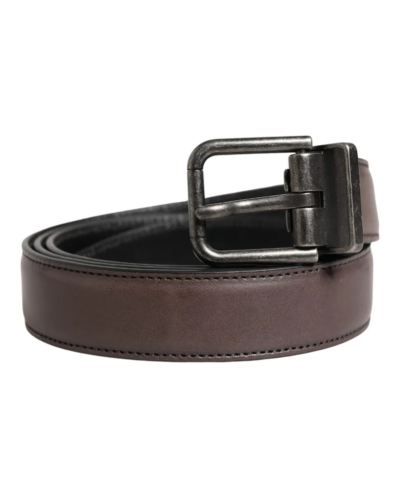 Dolce & Gabbana Men Brown Classic Leather Metal Buckle Belt Calf Brown