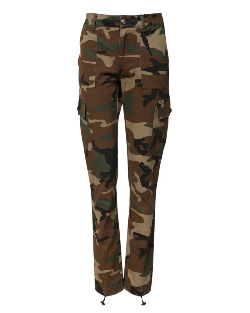 Dolce & Gabbana Women's Multicolor Camouflage Cargo Pants Cotton Brown
