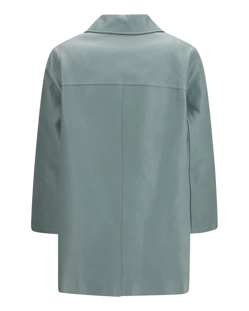 Chloé Women's Long Lambskin Leather Jacket Faded Blue Lamb Gray