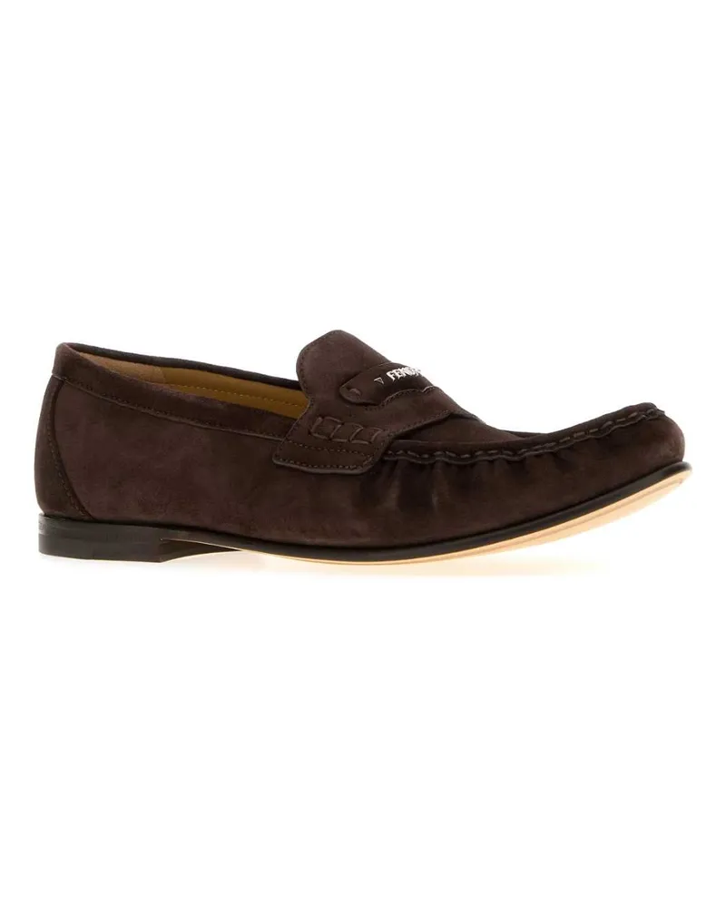 Fendi Men's Dark Brown Suede Crosta Loafers Burnt Mogano Mocassini Brown