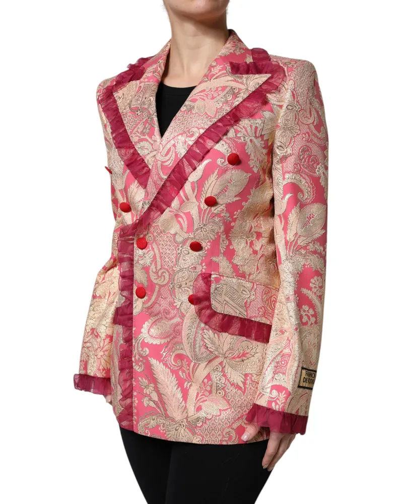 Dolce & Gabbana Women's Pink Gold Jacquard Nylon Coat Blazer Jacket And Clothing Pink
