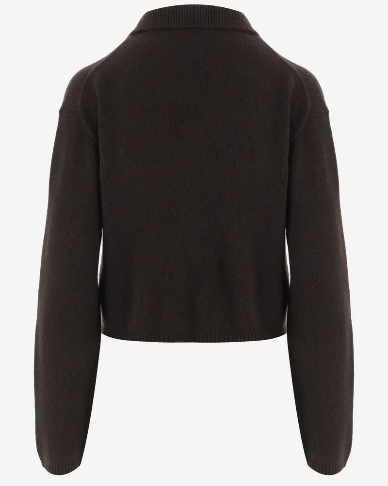 ALLUDE Women's Cashmere Zip-Up Sweater Brown Dark Brown