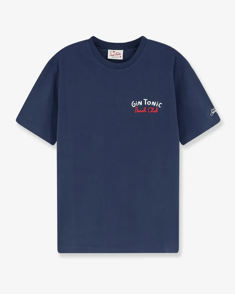 MC2 Saint Barth Men's Cotton T-Shirt With Embroidered Logo, Blue T-Shirts And Polos Navy