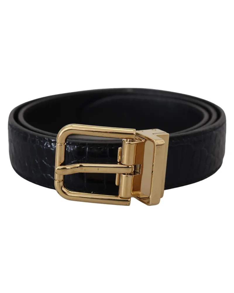Dolce & Gabbana Women's Black Exotic Leather Gold Metal Buckle Belt Black