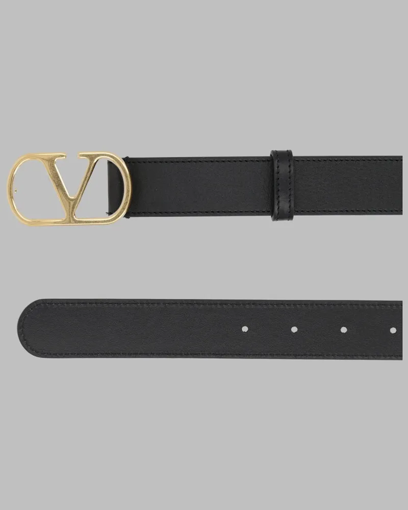 Valentino Garavani VLogo Signature Calf Leather Belt — Black Black