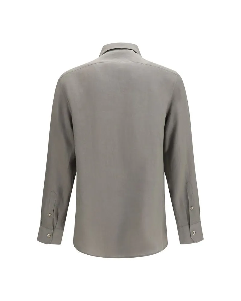 Brunello Cucinelli Men's Bicolor Linen Dress Shirt Bicolor