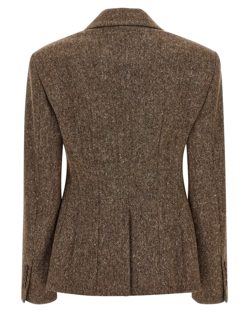Brunello Cucinelli Donegal Wool Double-Breasted Blazer — brown Brown