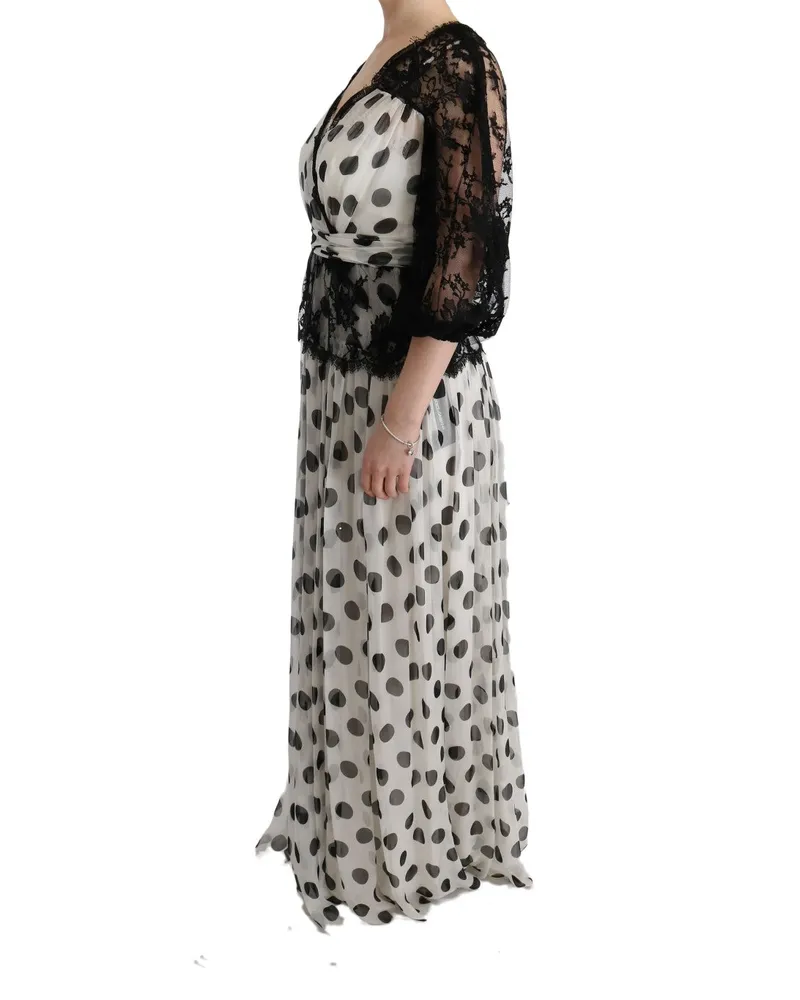 Dolce & Gabbana Women Black White Polka Dotted Floral Dress Black-White Cotton Black/white White