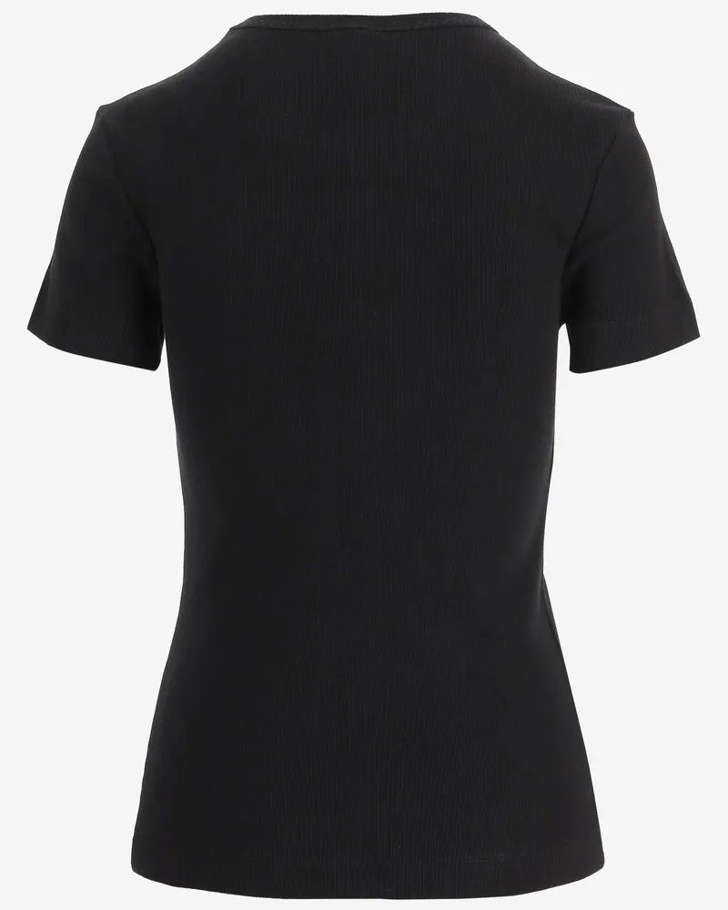 Pinko Women T-Shirt Love Birds Embroidery Black Cotton T-Shirts & Jerseys Black