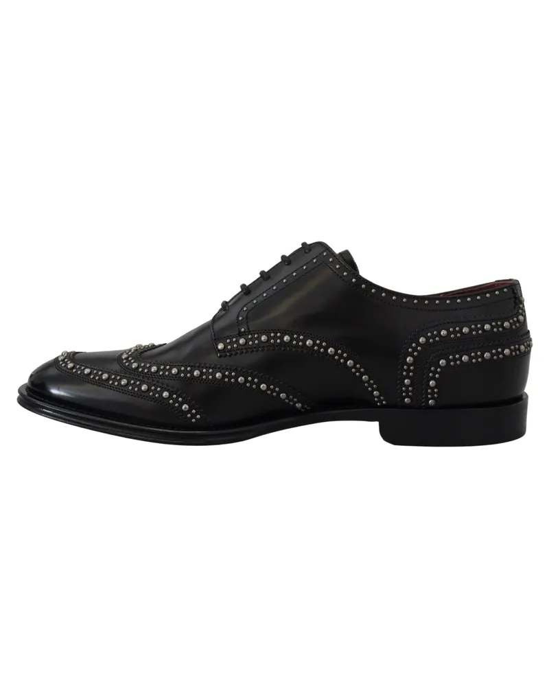 Dolce & Gabbana Men's Black Leather Derby Dress Studded Shoes Black