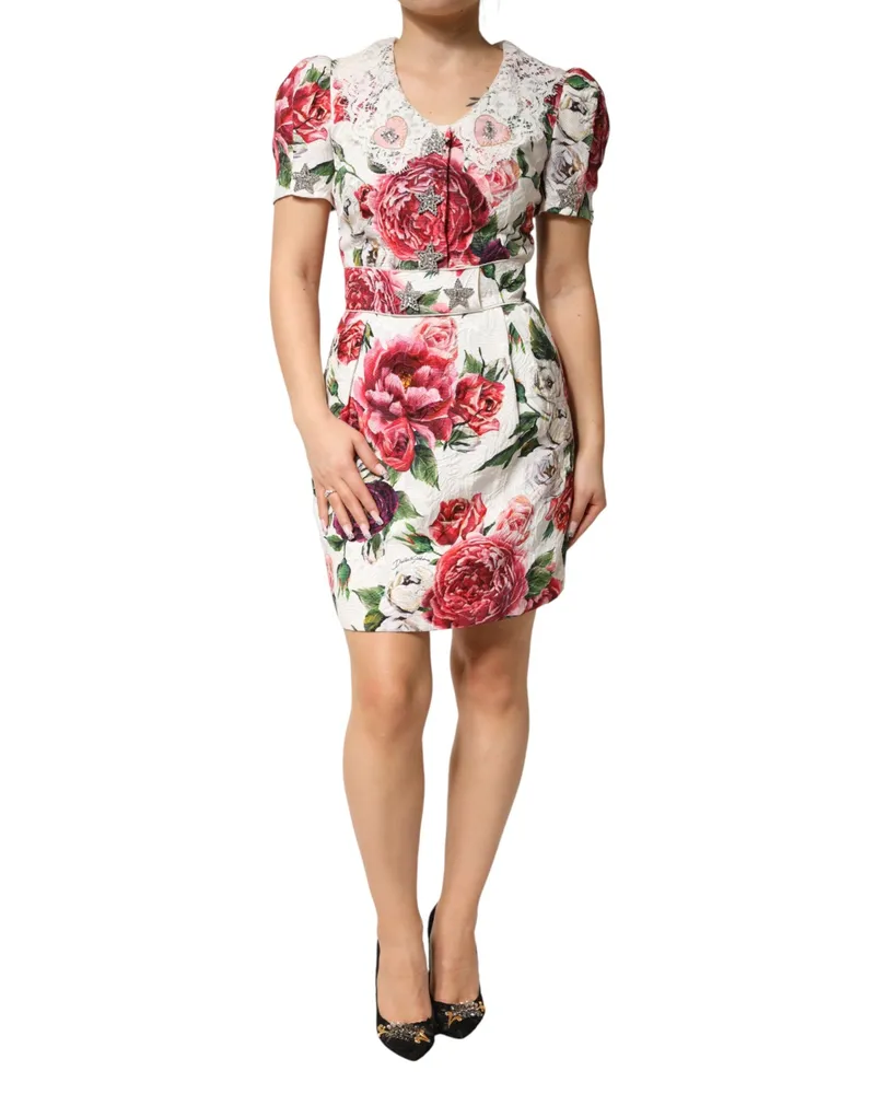 Dolce & Gabbana Women's White Floral Embellished Sheath Mini Dress Co+pa+se+vi White