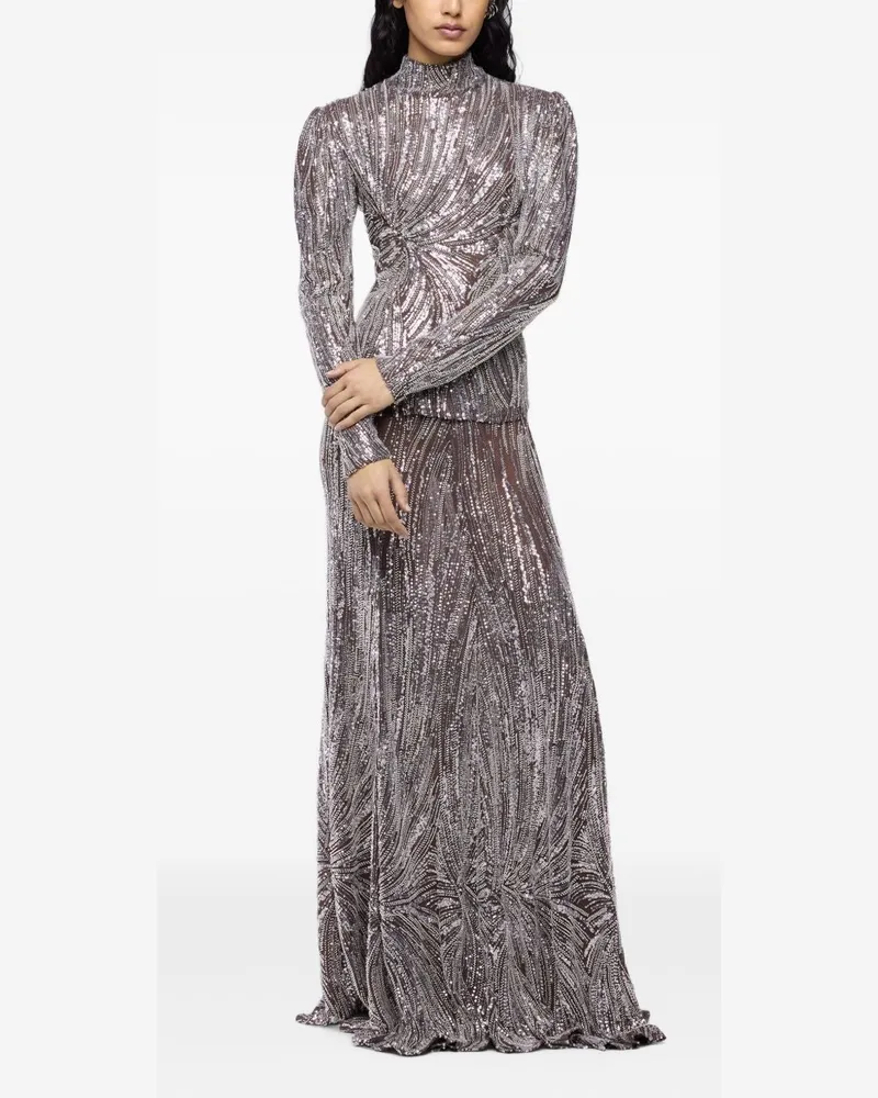 Paco Rabanne Silver Bead and Sequin Embroidered Tulle Skirt — Brown Brown
