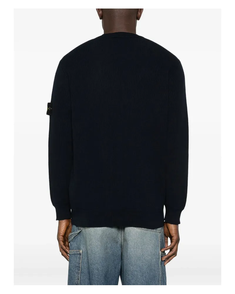 Stone Island Ribbed Knit Cotton Sweater — Black Black