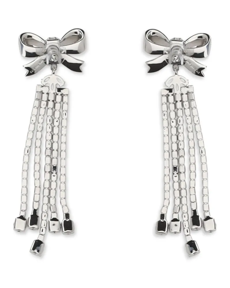 Self-Portrait Women's Crystal Bow Drop Earrings Silver Brass Silver