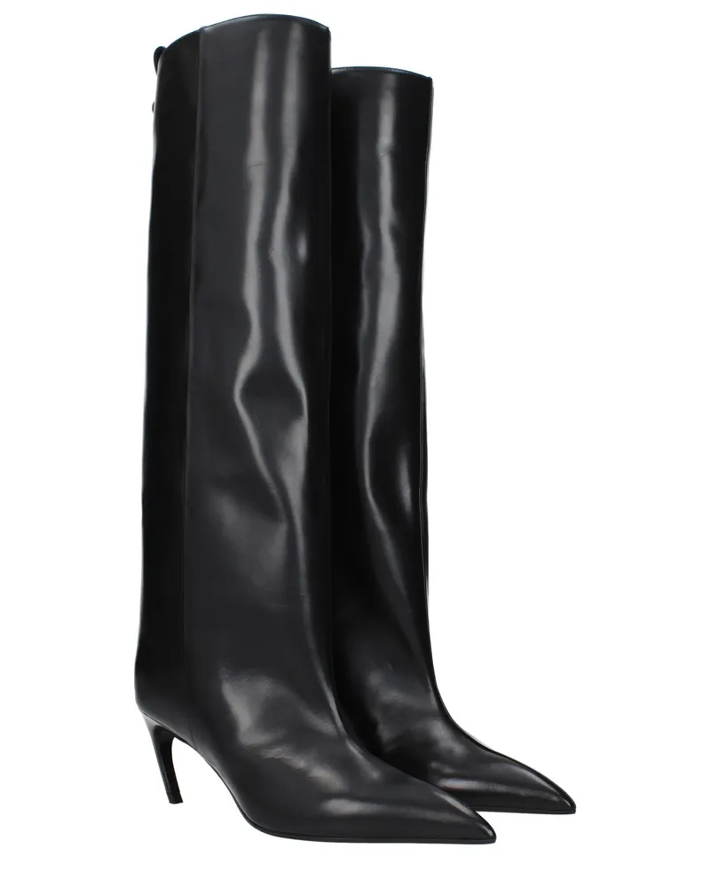 ATTICO Women's Black Leather High Heel Boots Black