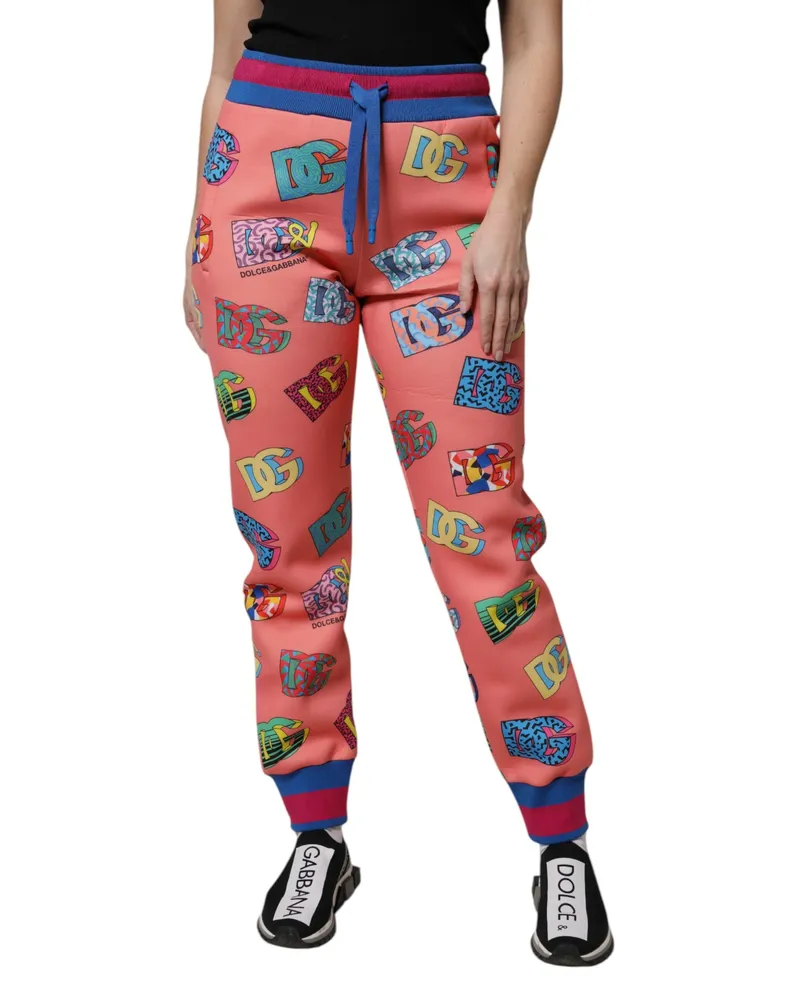 Dolce & Gabbana Women's Pink Logo Monogram Jogger Sweatpants Pants Polyester Pink