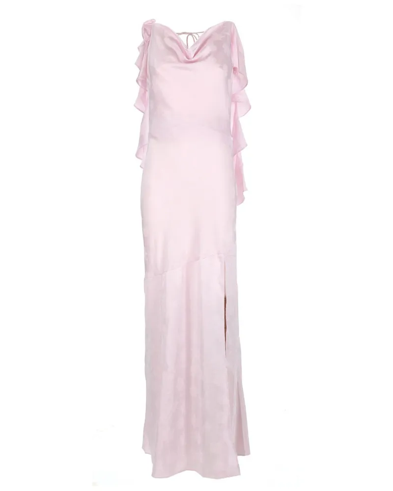 ROTATE Birger Christensen Cascading Waterfall Dress — Pink Pink