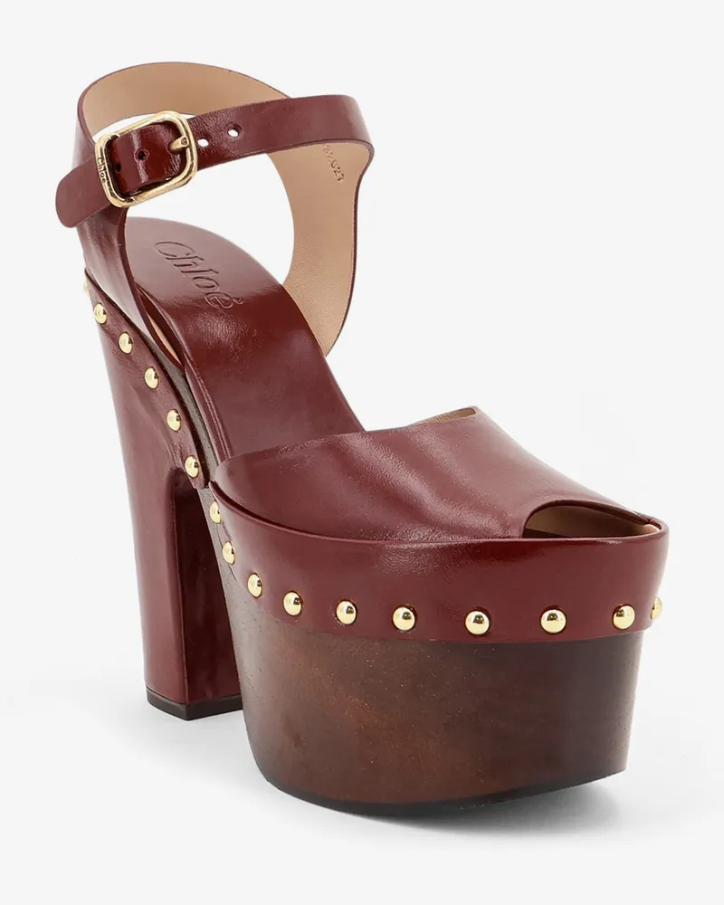 Chloé Women's Platform Sandals Meret Brown Leather Pumps High Heel Shoes Brown