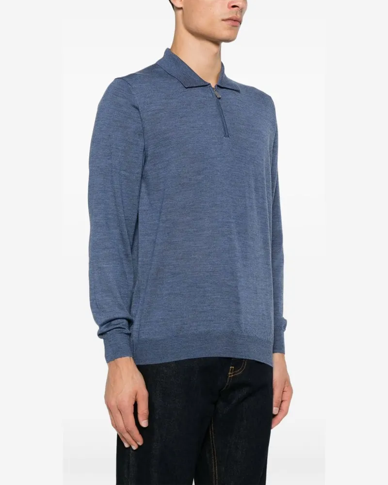 Fedeli Women's Fine-Knit Polo Shirt Aw24 M Blue