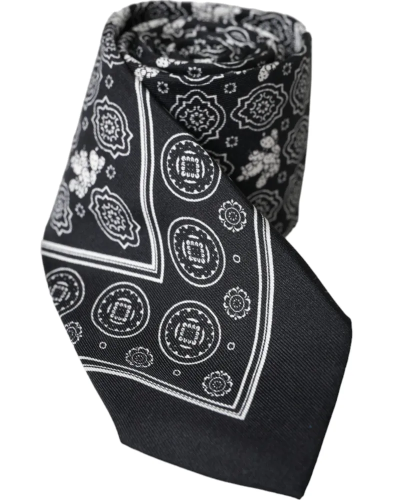 Dolce & Gabbana Men's Black Patterned Silk Adjustable Tie Black