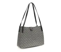 Women's Jacquard And Leather Tote Bag Ivoire-Noir Shoulder Ivoire/noir