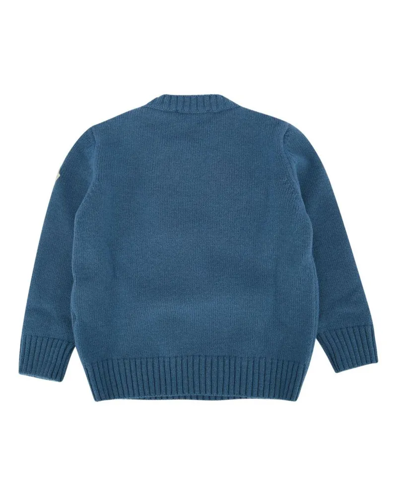 Moncler Boys' Sweater With Teddy Embroidery Blue Virgin Wool Blue