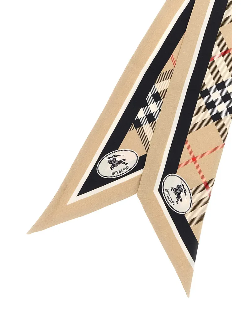 Burberry Unisex Embroidered Silk Foulard Sand Exterior: Sciarpe E Scarfs Beige