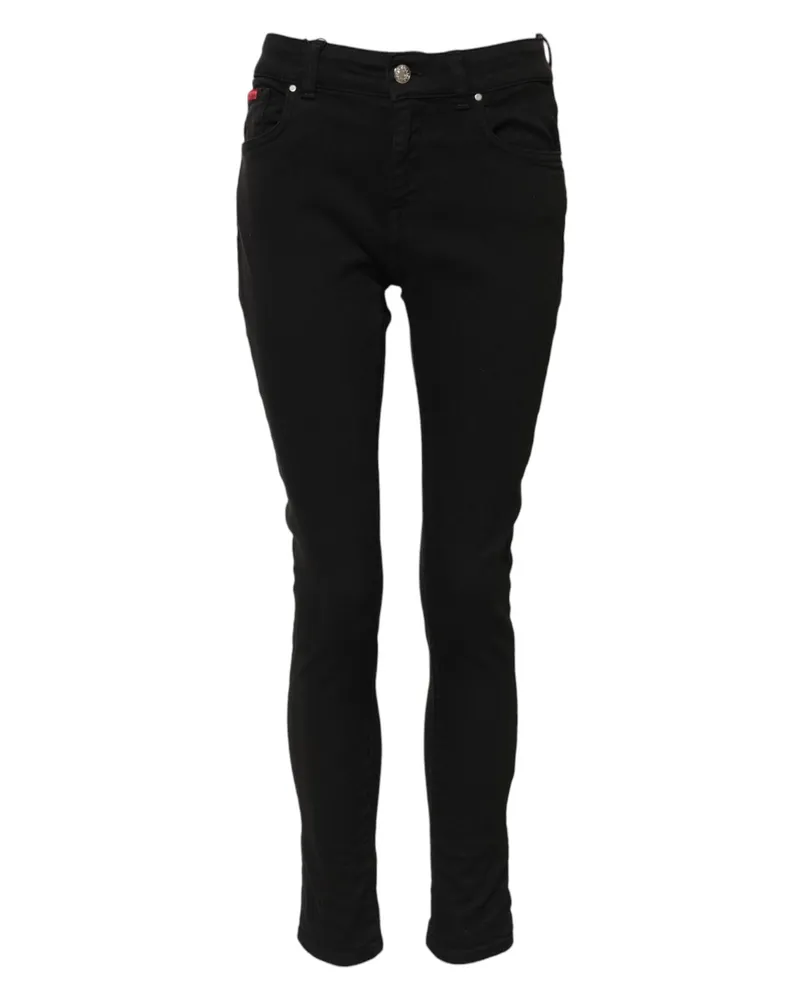 Dolce & Gabbana Women's Black Cotton Logo Skinny Mid Waist Denim Jeans Elastane Clothing Black