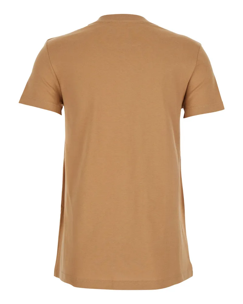 Max Mara Women's Beige Crewneck T-Shirt With Logo Embroidery Cotton T-Shirts & Jerseys Beige
