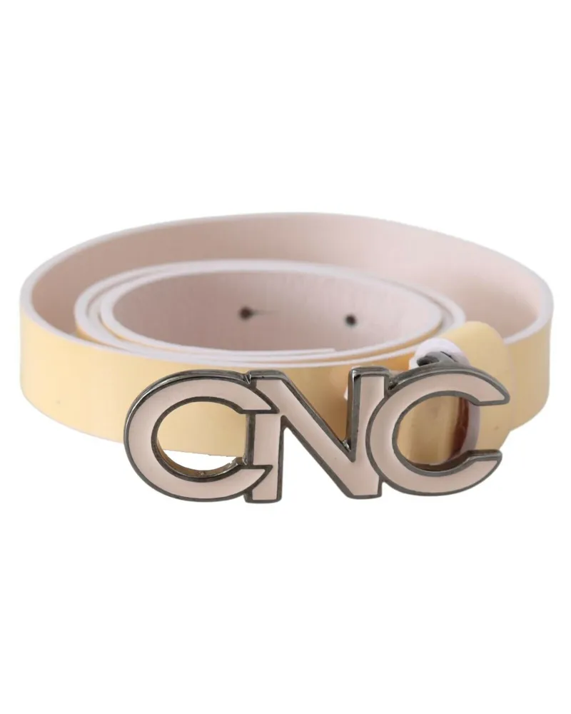 CoSTUME NATIONAL Women's Beige Leather Pink Letter Logo Belt Beige