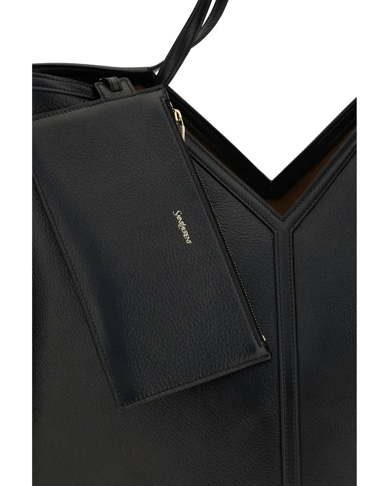 Saint Laurent Men's Leather Tote Bag Large Y Black-Rustic Camel Calf Shoulder Black/rustic Black