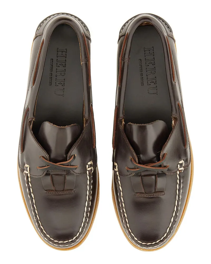 HEREU Calf Leather Boat Moccasin Loafer — Brown Brown