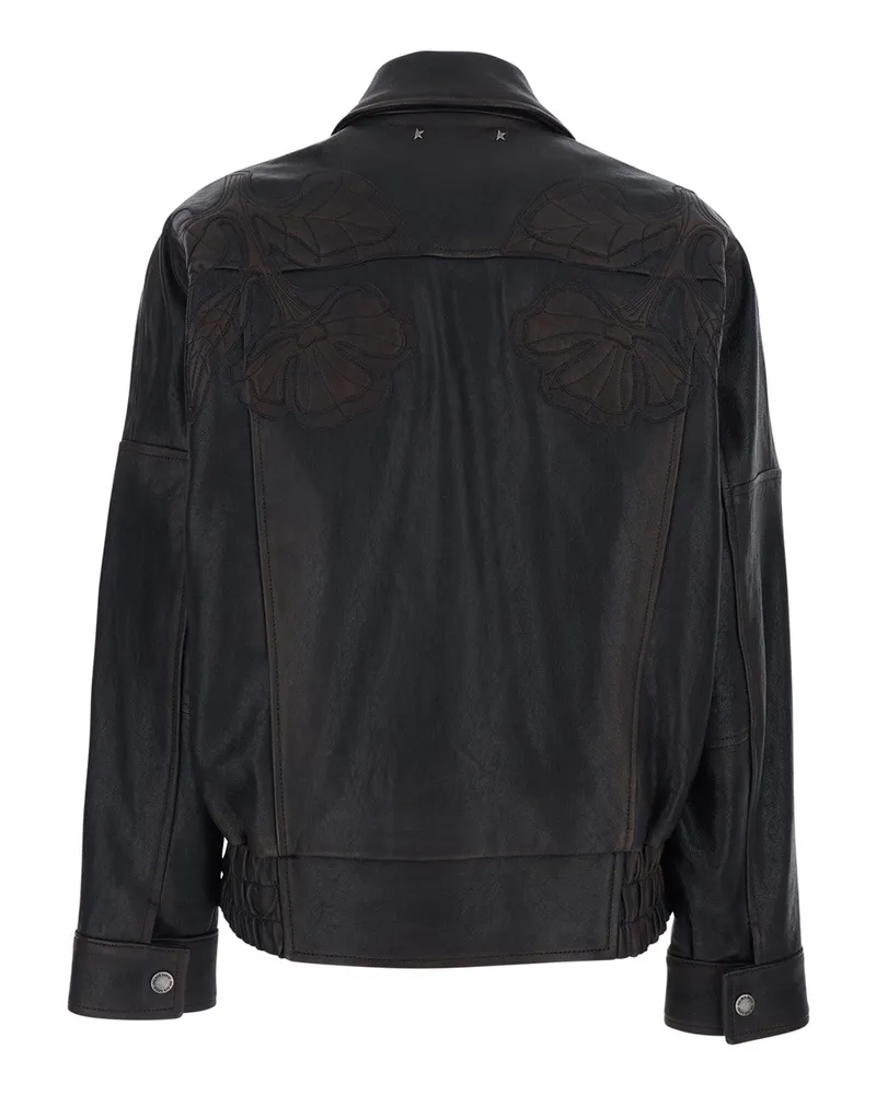Golden Goose Women's Jacket Journey Brown Leather Ovine Coat Black