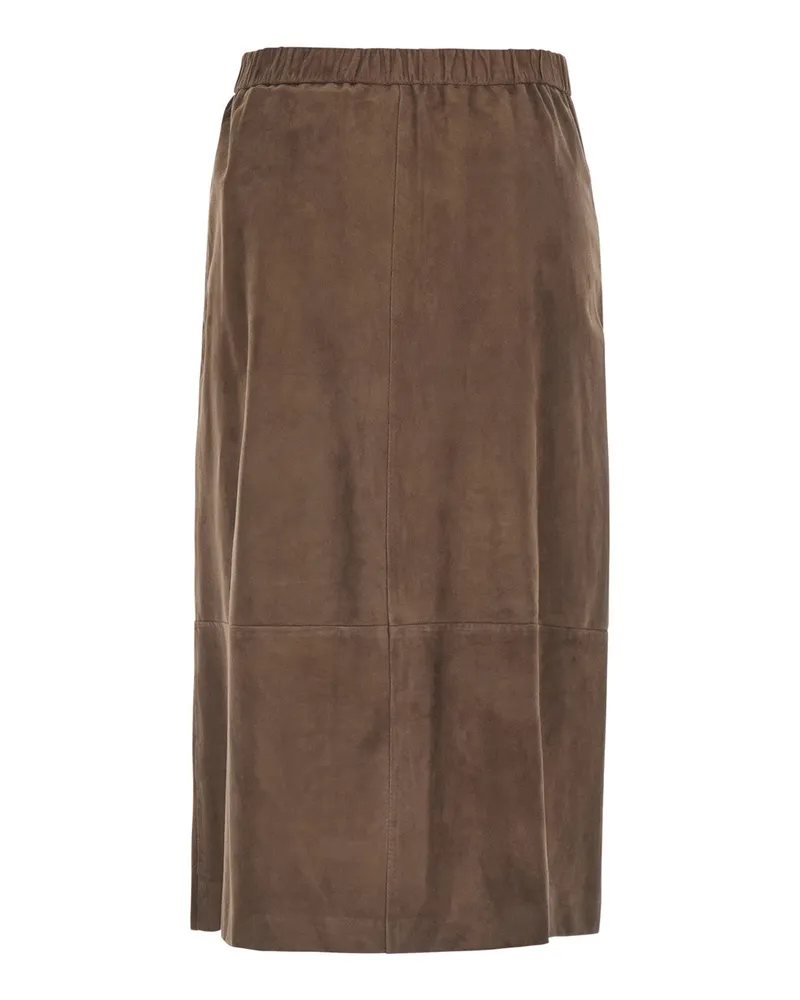 Max Mara Women's Midi Skirt Gazza Brown Suede Lambskin Brown